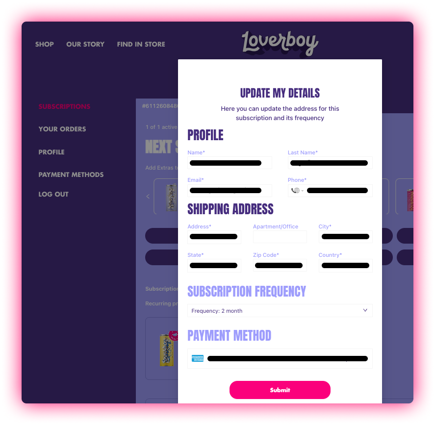 Loverboy Customer POrtal