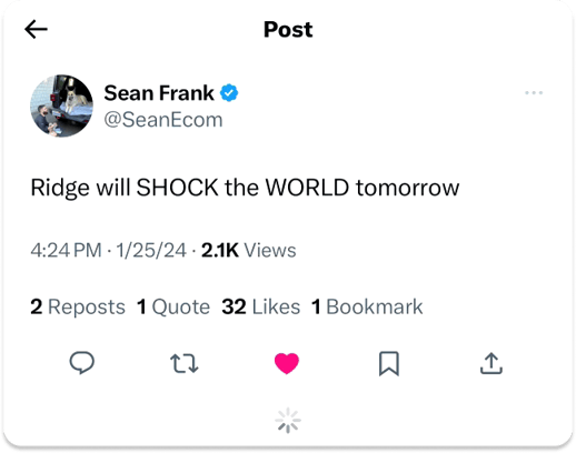 Ridge - Sean Frank Tweet